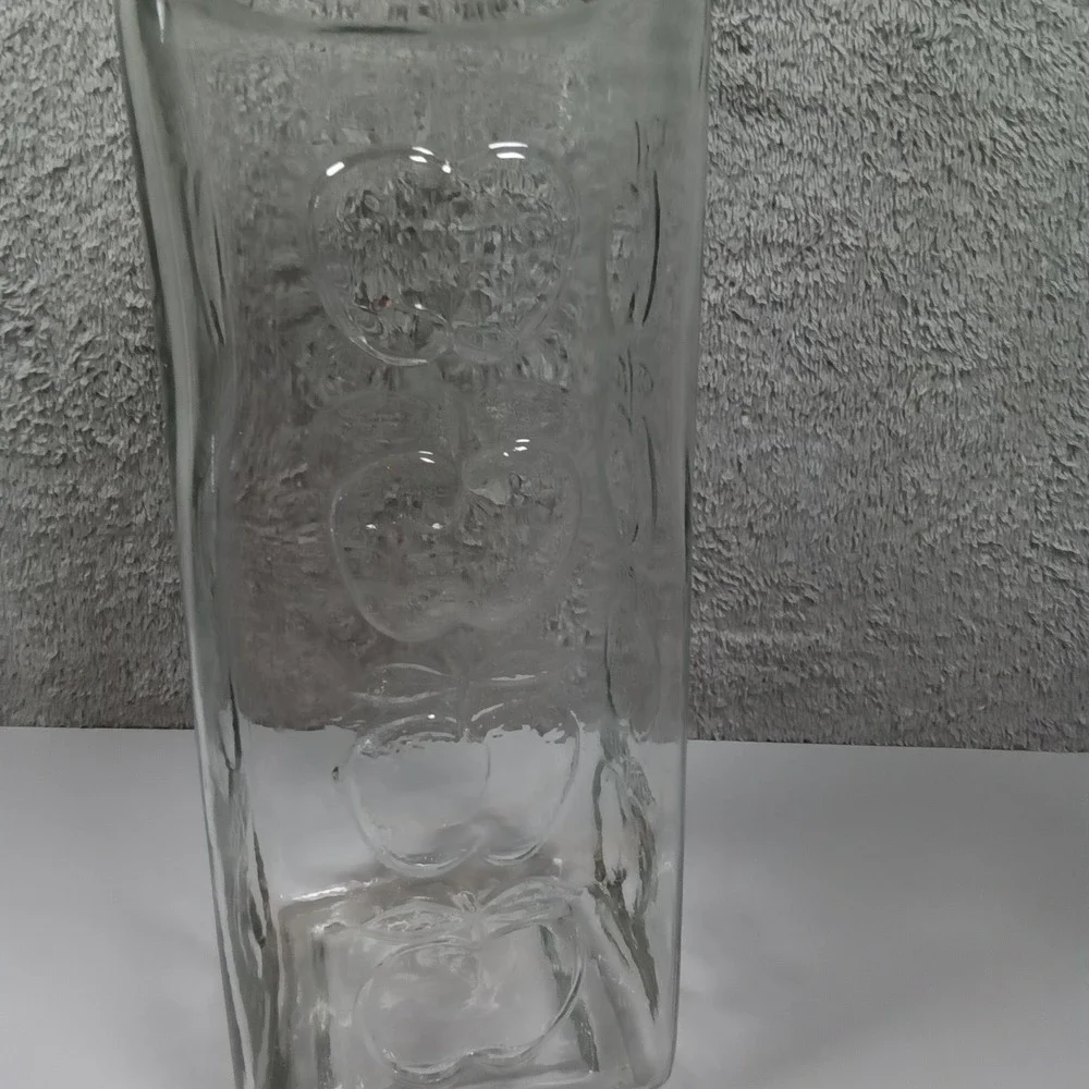 Vintage Tall Square Glass Apple Canister Embossed Fruit Jar Ceramic Lid 12.5in‎